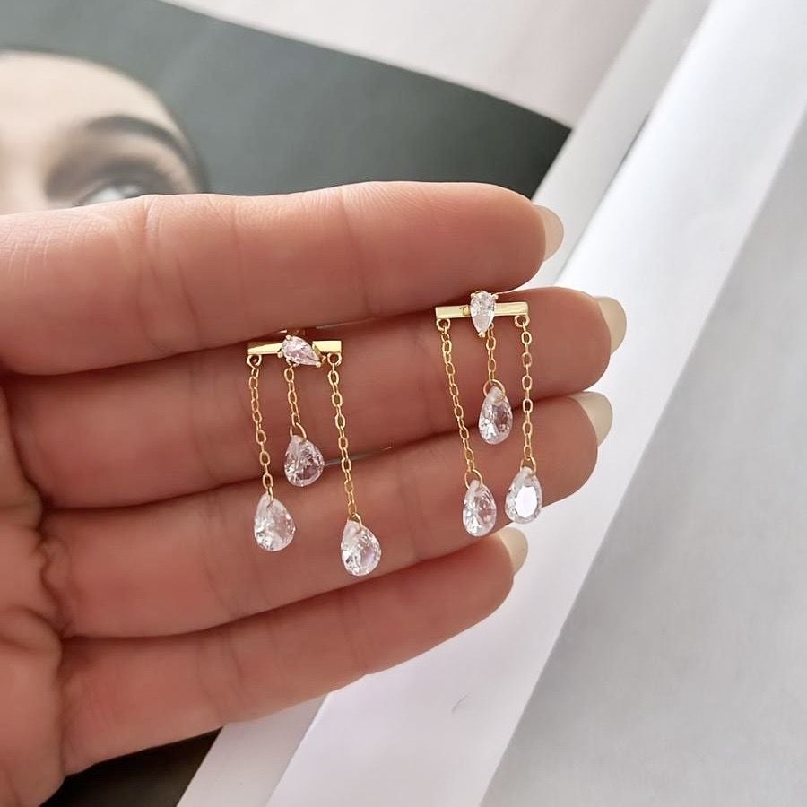 Three Drop Stone Earrings (Pair)