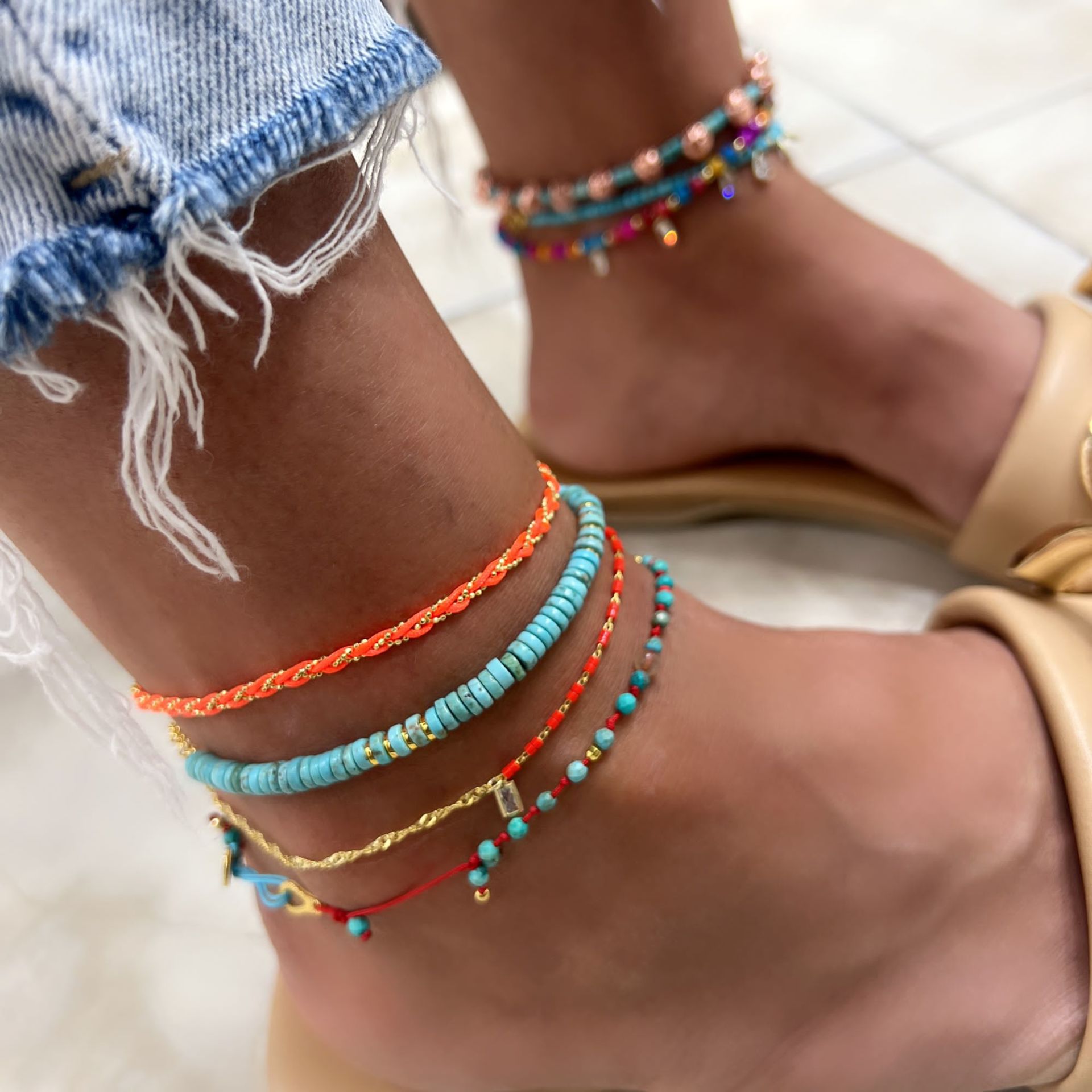Turquoise Red Luck Anklet