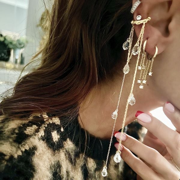 Taşlı Chains Kıkırdak Küpe