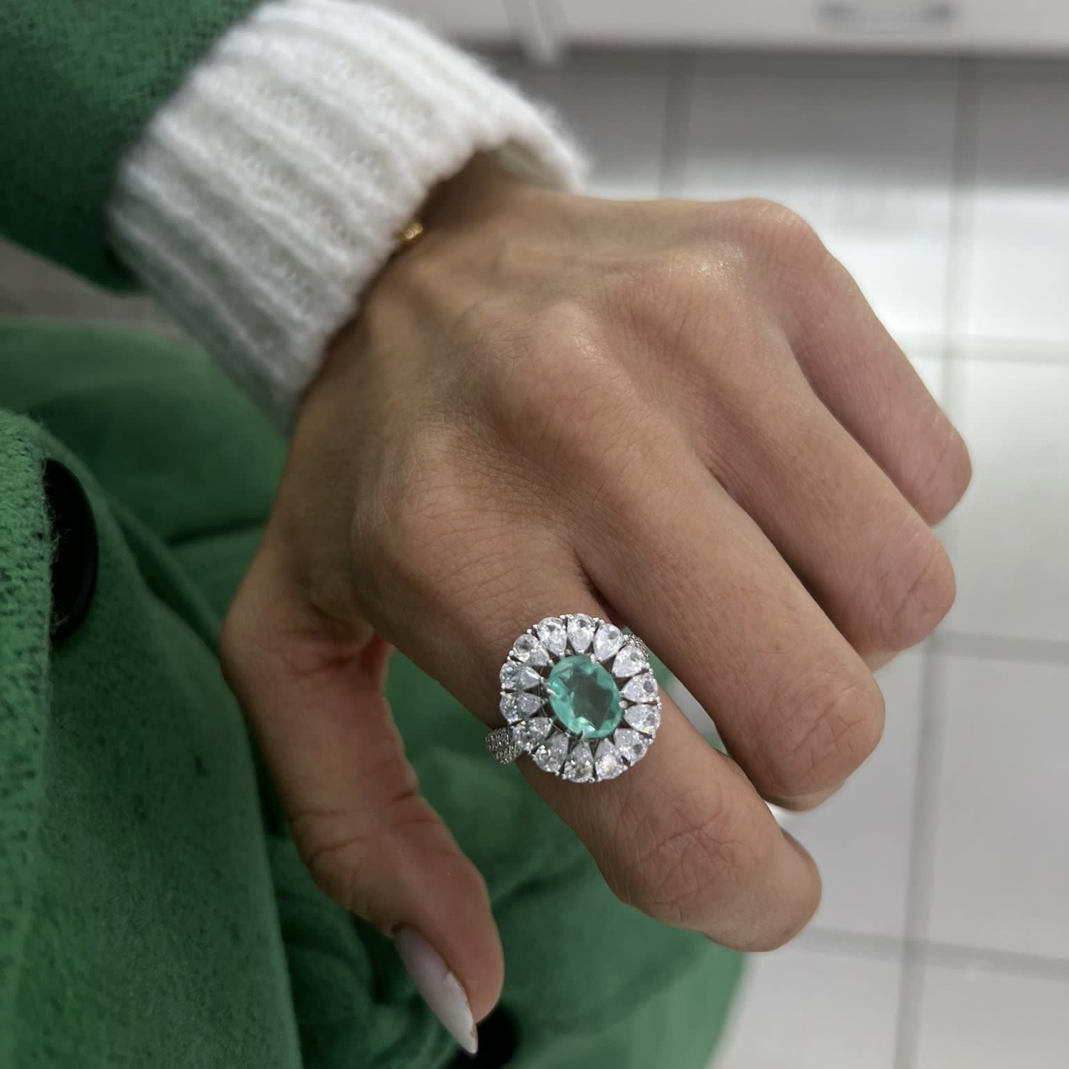 İthal Paraiba Çiçek Yüzük