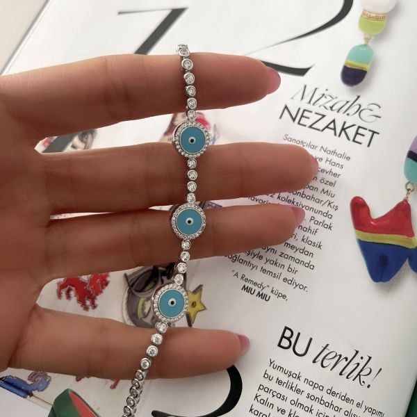 3’lü Bebe Mavi Camgöz Suyolu Bileklik