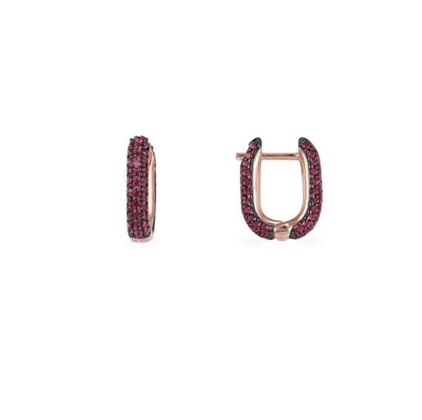 Pembe Taşlı Oval Halka Küpe