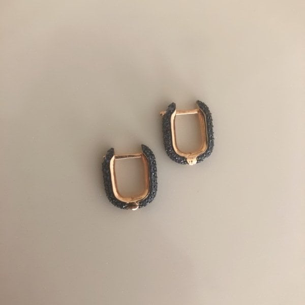 Mavi Taşlı Oval Halka Küpe