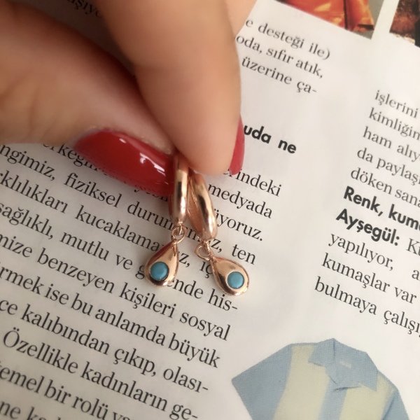Turkuaz Taşlı Damla Küpe (Çift)