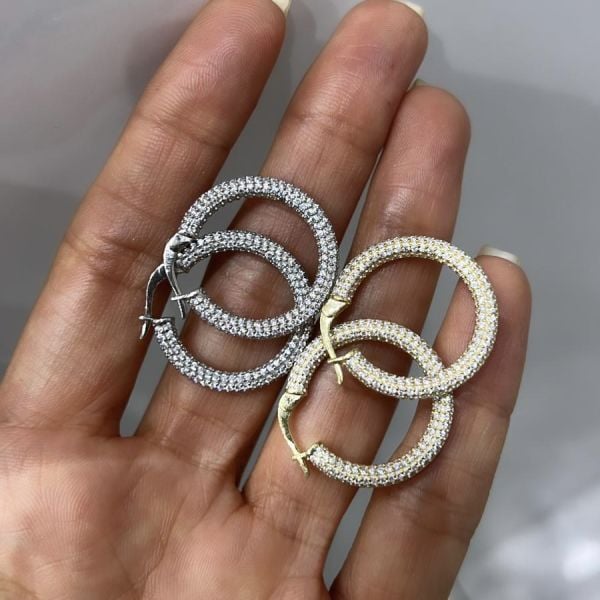Full Taşlı Halka Küpe 2.5 cm (Çift)