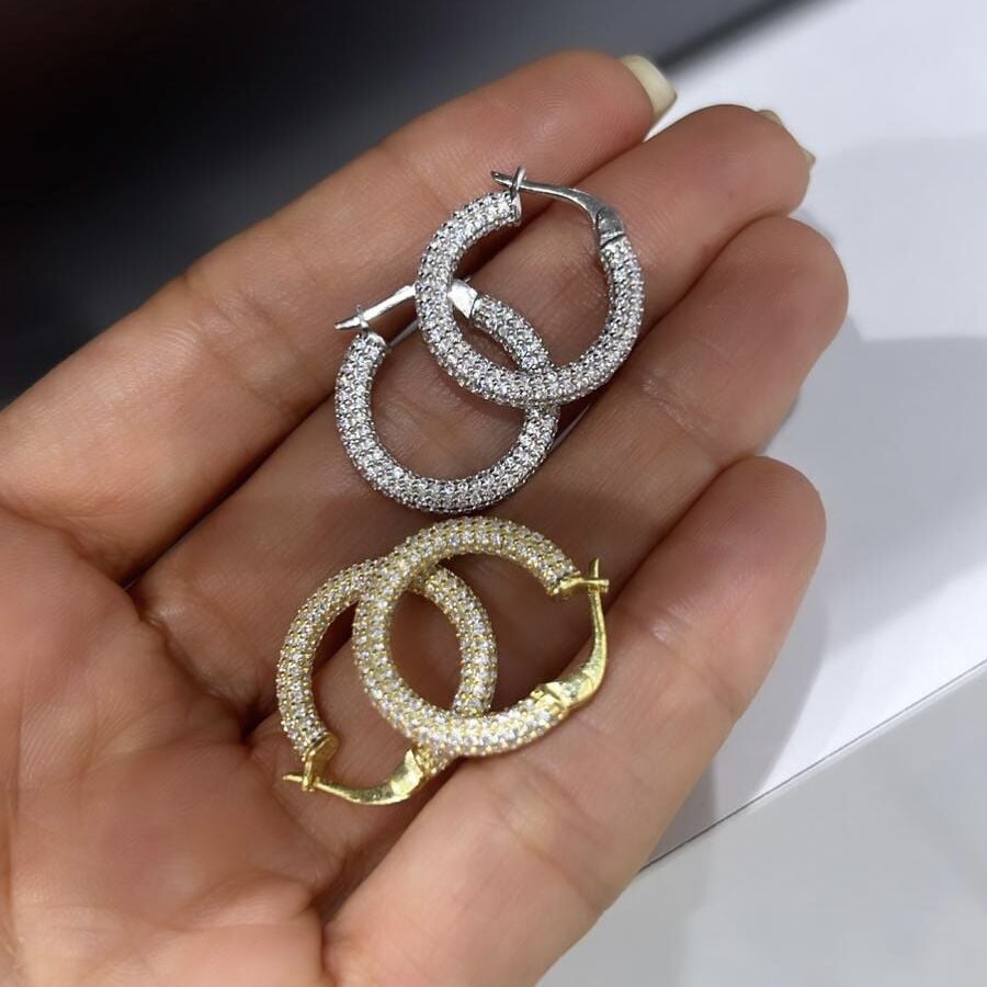 Full Taşlı Halka Küpe 2 cm (Çift)