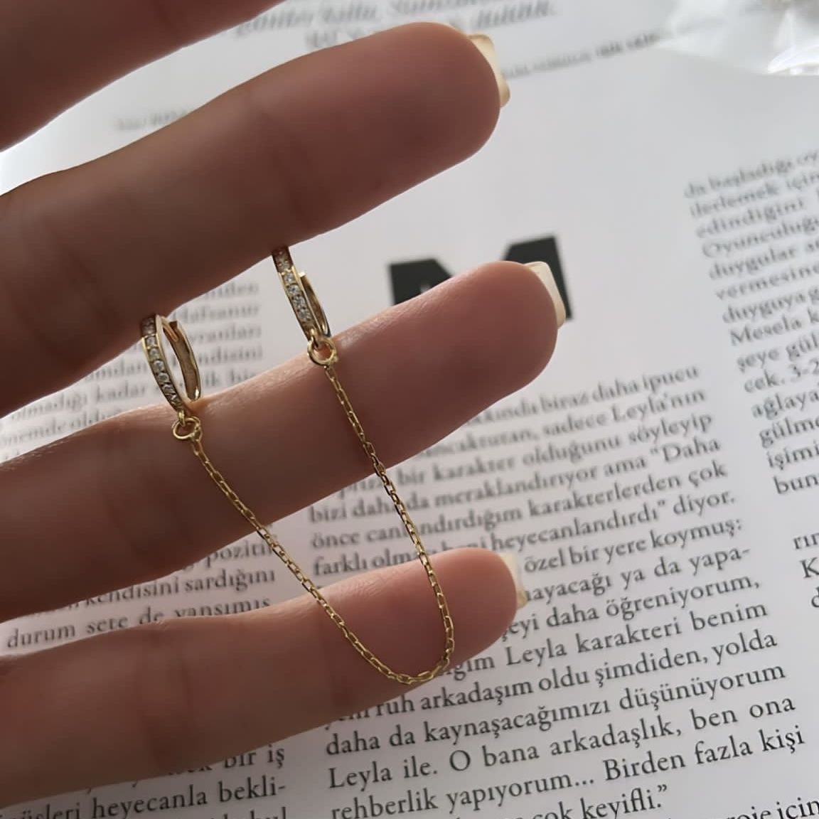 Zincirli Çift Halka Küpe (Tek)