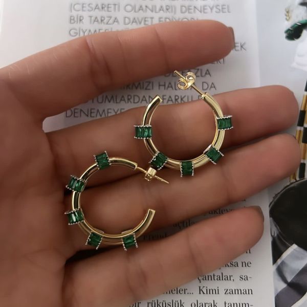 Renkli Baget Taş Halka Küpe (Çift)