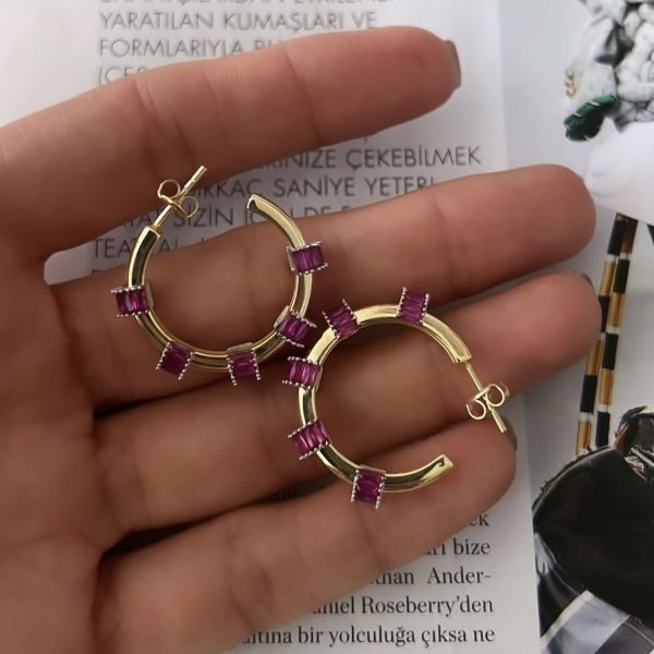 Renkli Baget Taş Halka Küpe (Çift)
