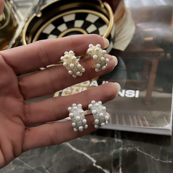 İncili Taşlı Bombe Küpe (Çift)