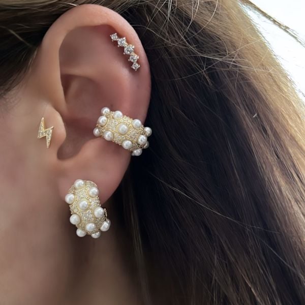 İncili Taşlı Bombe Küpe (Çift)