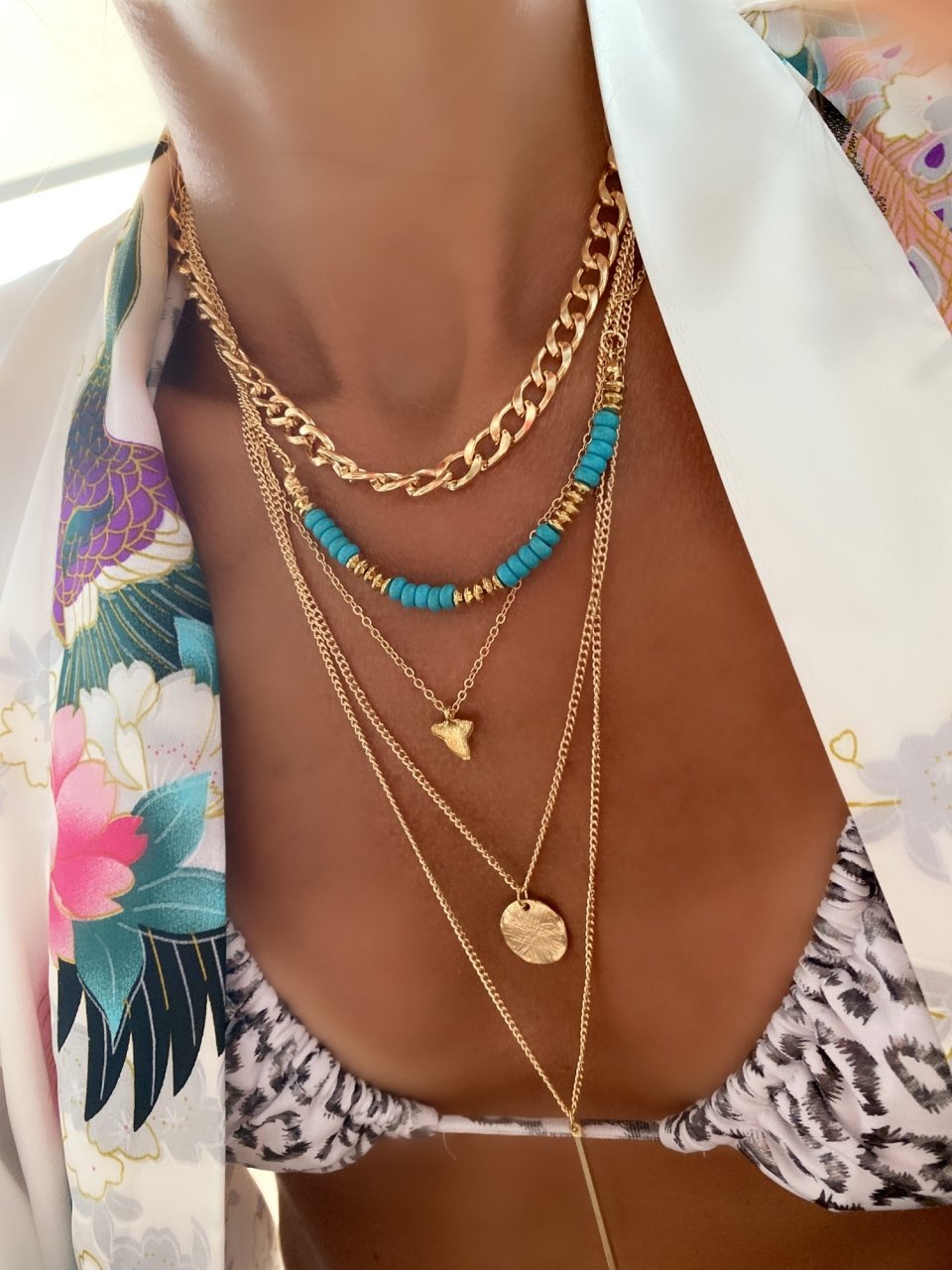 Gold 5 Row Chain Necklace
