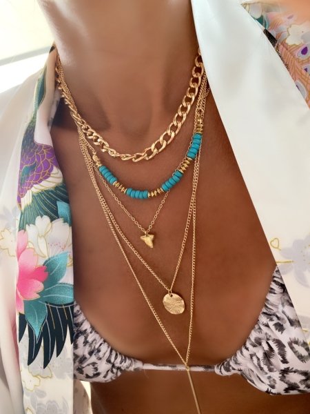 Gold 5 Row Chain Necklace