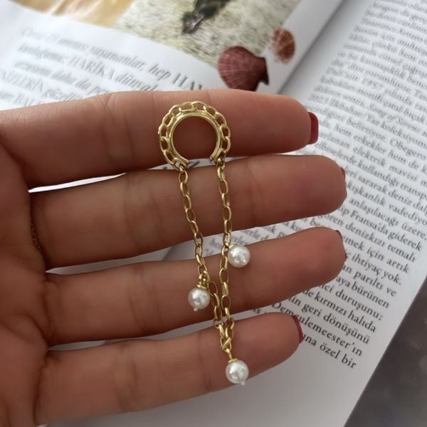 Zincirli İnci Kıkırdak Küpe