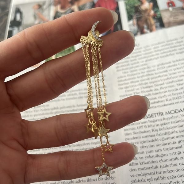 Ay Detaylı Çoklu Yıldız Küpe (Tek)