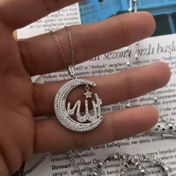 Taşlı Hilal Allah Kolye