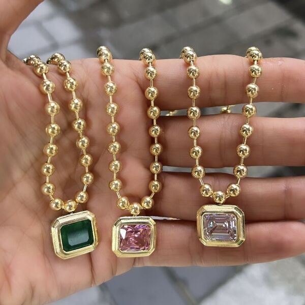 Baguette Stone Ball Necklace