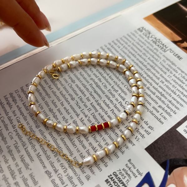 Barok İnci Doğaltaş Gold Kolye