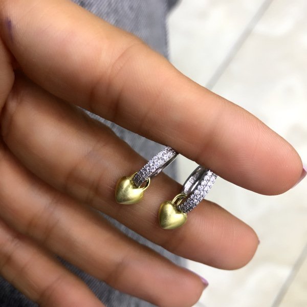 Taş Halkalı Mini Kalp Küpe (Çift)