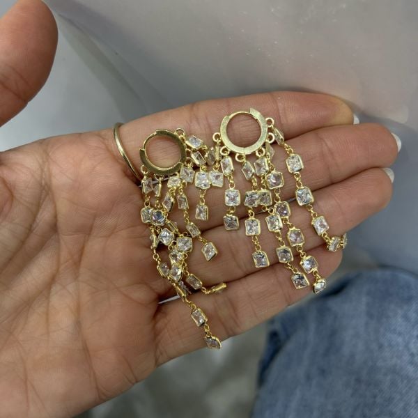 Kare Taşlı Salkım Küpe (Çift)