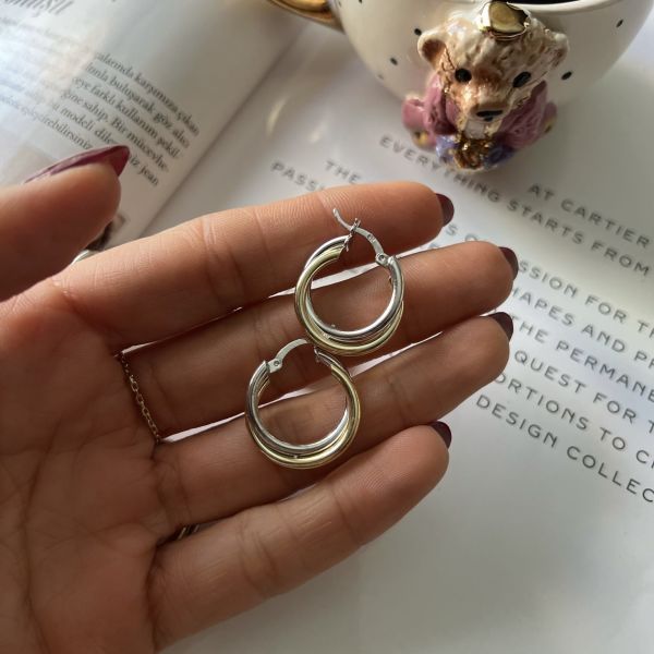 İki Renk Basic Halka Küpe (Çift)