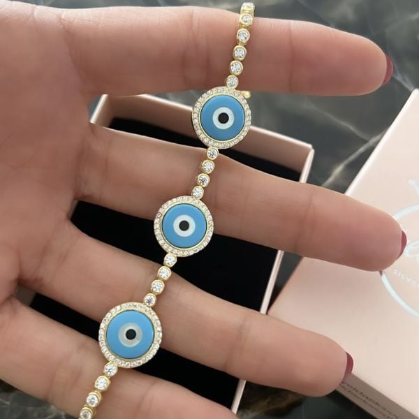 3’lü Bebe Mavi Camgöz Suyolu Bileklik