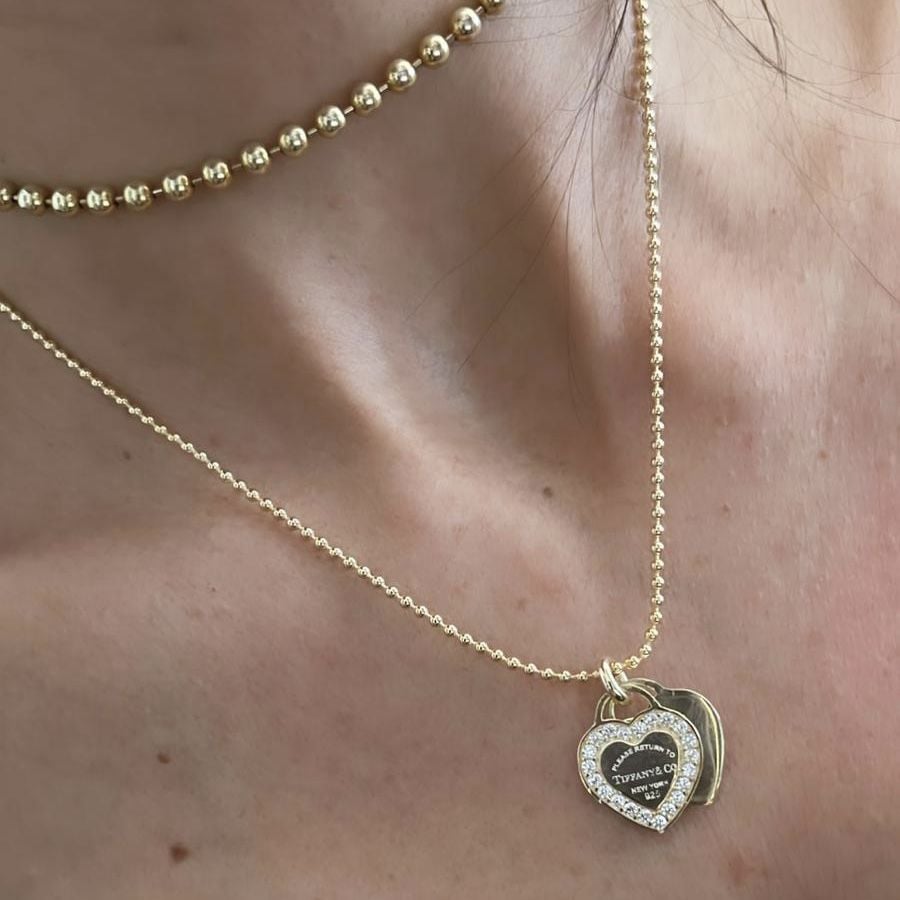 İthal İkili Kalp Tif Kolye