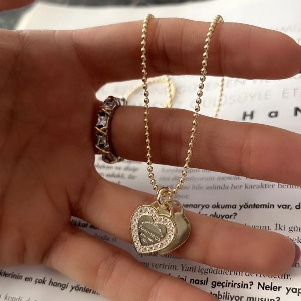 İthal İkili Kalp Tif Kolye
