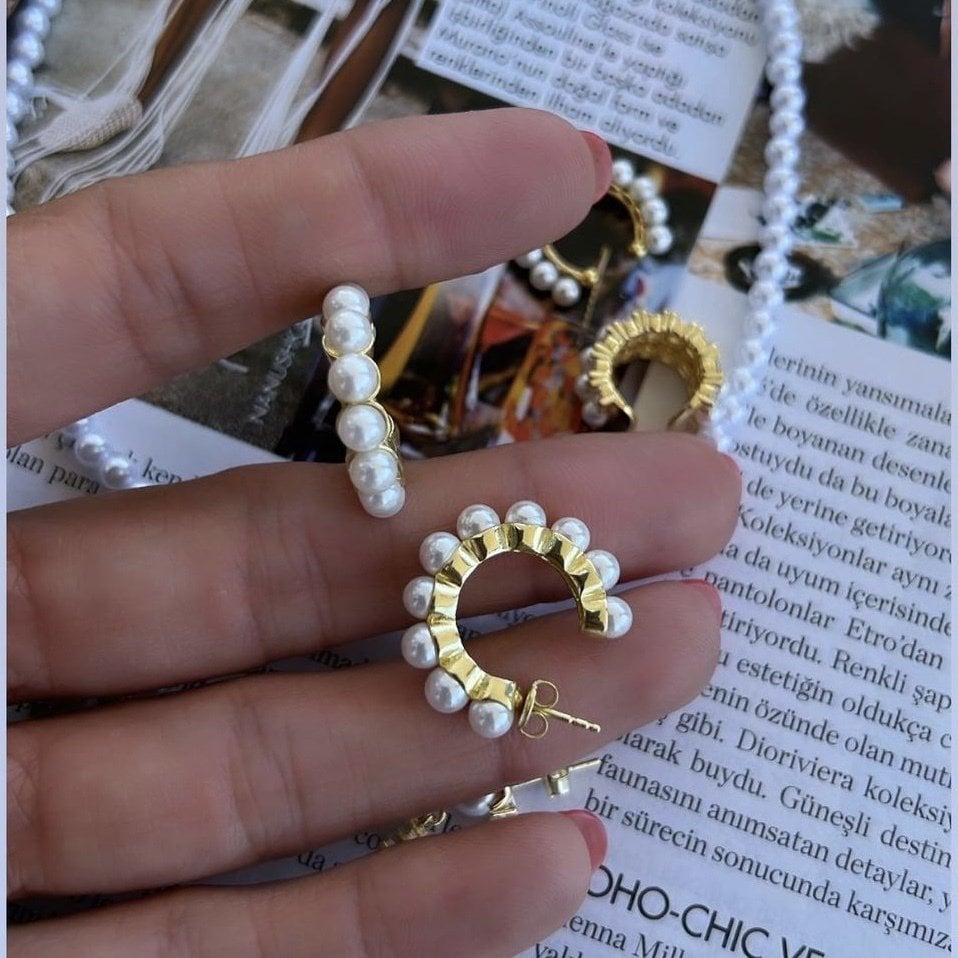 Sıralı İnci Halka Küpe (Çift)