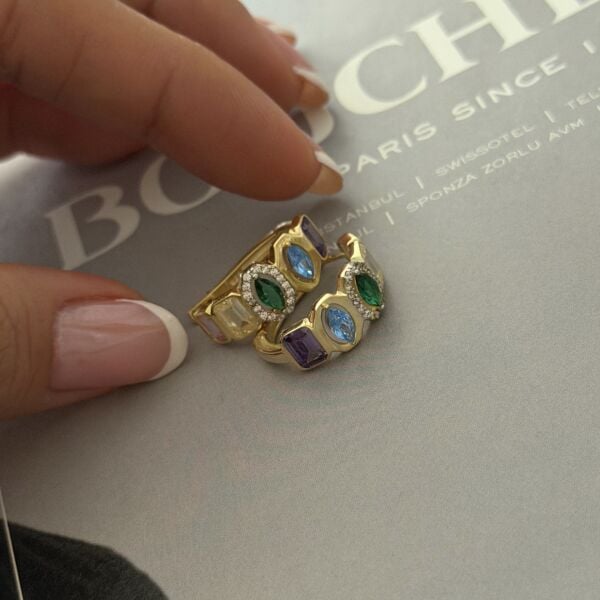 Renkli Bold Taşlı Halka Küpe (Çift)