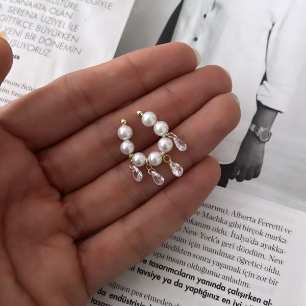 İncili Damla Kıkırdak Küpe